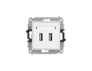 MINI Mechanizm gniazda podwójnego 2xUSB A-A 2.0 biały mat 25MGUSB-2