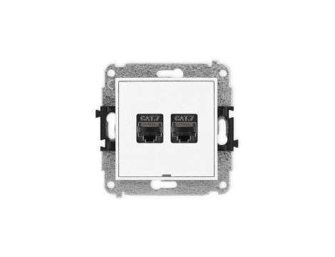 MINI Mechanizm gniazda komputerowego podwójnego 2xRJ45, kat. 7, ekranowane, 8-stykowy, bez pola opisowego biały mat 25MGKBO-10