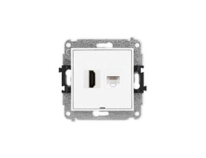 MINI Mechanizm gniazda pojedynczego HDMI 2.0 + gniazda komp. poj. 1xRJ45, kat. 5e, 8-stykowy, bez pola opis. biały mat 25MGHKBO