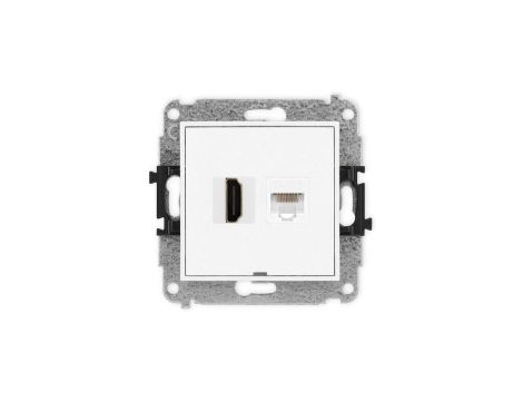 MINI Mechanizm gniazda pojedynczego HDMI 2.0 + gniazda komp. poj. 1xRJ45, kat. 5e, 8-stykowy, bez pola opis. biały mat 25MGHKBO
