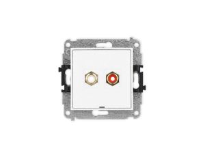 MINI Mechanizm gniazda podwójnego RCA, bez pola opisowego (typu cinch - biały i czerwony, pozłacany) biały mat 25MGRCABO-2