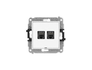 MINI Mechanizm gniazda komputerowego podwójnego 2xRJ45, kat. 8, ekranowane, 8-stykowy, bez pola opisowego biały mat 25MGKBO-12