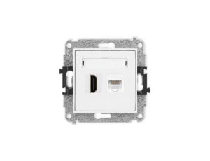 MINI Mechanizm gniazda pojedynczego HDMI 2.0 + gniazda komp. poj. 1xRJ45, kat. 5e, 8-stykowy biały mat 25MGHK