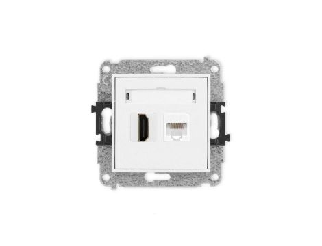 MINI Mechanizm gniazda pojedynczego HDMI 2.0 + gniazda komp. poj. 1xRJ45, kat. 5e, 8-stykowy biały mat 25MGHK