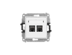 MINI Mechanizm gniazda komputerowego podwójnego 2xRJ45, kat. 7, ekranowane, 8-stykowy biały mat 25MGK-10