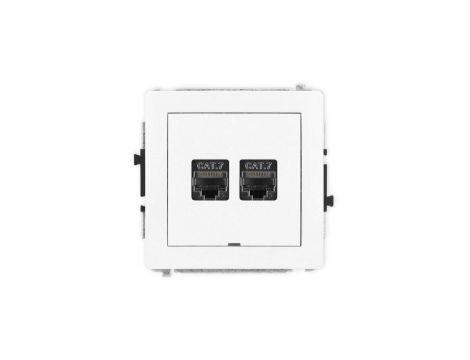 DECO Mechanizm gniazda komputerowego podwójnego 2xRJ45, kat. 7, ekranowane, 8-stykowy, bez pola opisowego, biały mat 25DGKBO-10