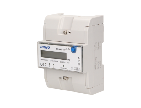 ORNO 3-FAZOWY WSKAŹNIK ENERGI ELEKTRYCZNEJ, 120A, 5 MODUŁÓW, DIN TH-35MM, DODATKOWY PRZYCISK