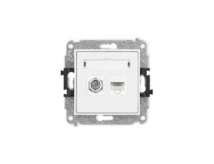 ICON Mechanizm gniazda antenowego poj. typu F (SAT) + gniazda komp. poj. 1xRJ45, kat. 5e, 8-stykowy biały mat 25IGFK-1