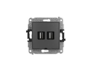 ICON Mechanizm gniazda podwójnego 2xUSB A-A 2.0, bez pola opisowego grafitowy mat 28IGUSBBO-2