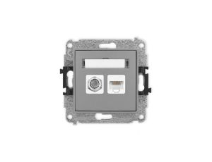 ICON Mechanizm gniazda antenowego poj. typu F (SAT) + gniazda komp. poj. 1xRJ45, kat. 5e, 8-stykowy szary mat 27IGFK-1