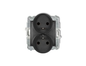 ICON Mechanizm gniazda podwójnego do ramki z uziemieniem 2x(2P+Z) (przesłony torów prądowych) grafitowy 11IGPR-2zp