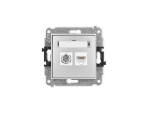 ICON Mechanizm gniazda antenowego poj. typu F (SAT) + gniazda komp. poj. 1xRJ45, kat. 5e, 8-stykowy srebrny metalik 7IGFK-1