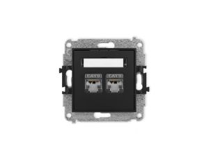 ICON Mechanizm gniazda komputerowego podwójnego 2xRJ45, kat. 6, ekranowane, 8-stykowy czarny mat 12IGK-6