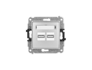 ICON Mechanizm ładowarki USB podwójnej, 5V, 3.1A srebrny metalik 7ICUSB-6
