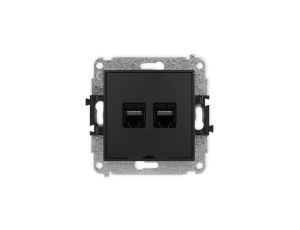 ICON Mechanizm gniazda komputerowego podwójnego 2xRJ45, kat. 6A, 8-stykowy, bez pola opisowego czarny mat 12IGKBO-8