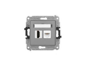 ICON Mechanizm gniazda pojedynczego HDMI 2.0 + gniazda komp. poj. 1xRJ45, kat. 5e, 8-stykowy szary mat 27IGHK
