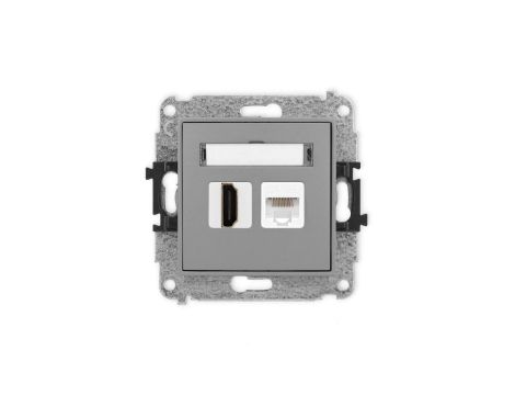ICON Mechanizm gniazda pojedynczego HDMI 2.0 + gniazda komp. poj. 1xRJ45, kat. 5e, 8-stykowy szary mat 27IGHK