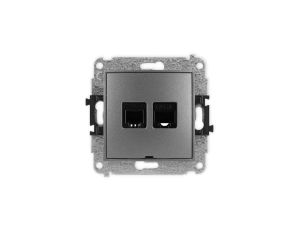 ICON Mechanizm gniazda telefonicznego 1xRJ11 + komp. 1xRJ45, kat. 5e, 8-stykowy, beznarzędziowe, bez opisu grafitowy 11IGTKBO