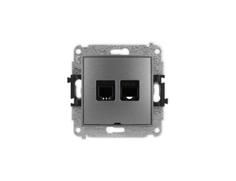 ICON Mechanizm gniazda telefonicznego 1xRJ11 + komp. 1xRJ45, kat. 5e, 8-stykowy, beznarzędziowe, bez opisu grafitowy 11IGTKBO