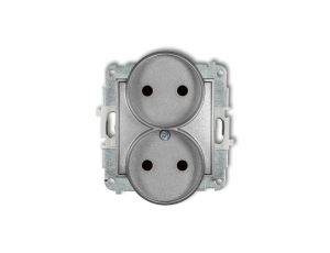 ICON Mechanizm gniazda podwójnego do ramki bez uziemienia 2x2P (przesłony torów prądowych) srebrny metalik 7IGPR-2p