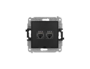 ICON Mechanizm gniazda komputerowego podwójnego 2xRJ45, kat. 8, ekranowane, 8-stykowy, bez pola opisowego czarny mat 12IGKBO-12