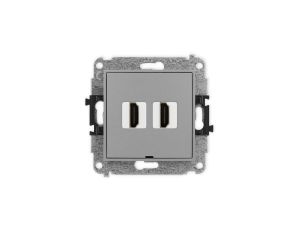 ICON Mechanizm gniazda podwójnego HDMI 2.0, bez pola opisowego szary mat 27IHDMIBO-4