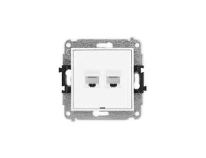 ICON Mechanizm gniazda komputerowego podwójnego 2xRJ45, kat. 6, 8-stykowy, bez pola opisowego biały mat 25IGKBO-4