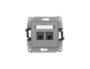 ICON Mechanizm gniazda komputerowego podwójnego 2xRJ45, kat. 7, ekranowane, 8-stykowy szary mat 27IGK-10
