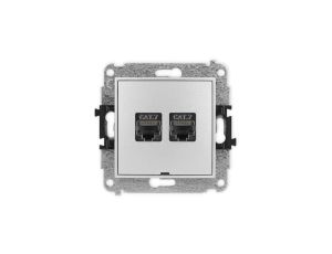 ICON Mechanizm gniazda komputerowego podwójnego 2xRJ45, kat. 7, ekranowane, 8-styk, bez pola opisowego srebrny metalik 7IGKBO-10