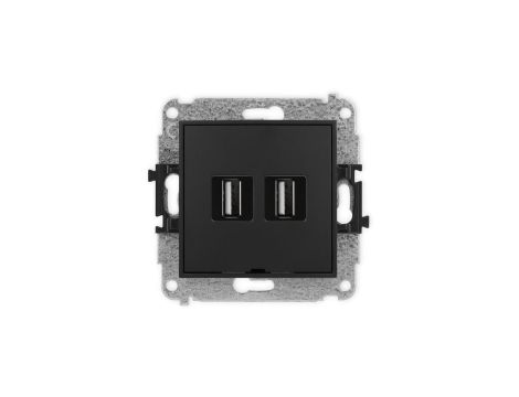 ICON Mechanizm gniazda podwójnego 2xUSB A-A 2.0, bez pola opisowego czarny mat 12IGUSBBO-2