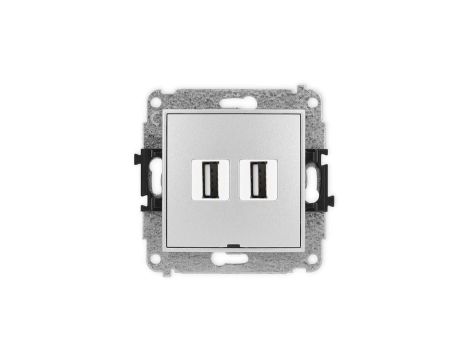 ICON Mechanizm gniazda podwójnego 2xUSB A-A 2.0, bez pola opisowego srebrny metalik 7IGUSBBO-2