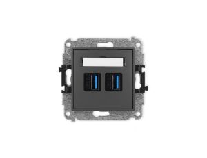 ICON Mechanizm gniazda podwójnego 2xUSB A-A 3.0 grafitowy mat 28IGUSB-6