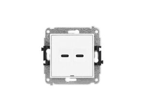 ICON Mechanizm gniazda podwójnego 2xUSB C-C, bez pola opisowego biały mat 25IGUSBBO-8