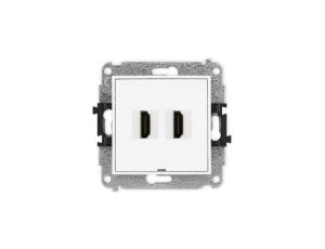 ICON Mechanizm gniazda podwójnego HDMI 2.0, bez pola opisowego biały mat 25IHDMIBO-4