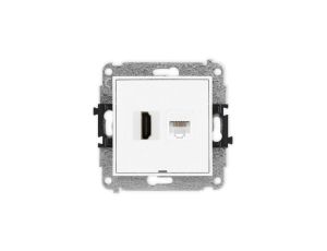 ICON Mechanizm gniazda pojedynczego HDMI 2.0 + gniazda komp. poj. 1xRJ45, kat. 5e, 8-styk, bez pola opisowego biały mat 25IGHKBO