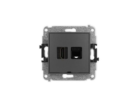 ICON Mechanizm gniazda poj. HDMI 2.0 + gniazda komp. poj. 1xRJ45, kat. 5e, 8-styk, bez pola opisowego grafitowy mat 28IGHKBO