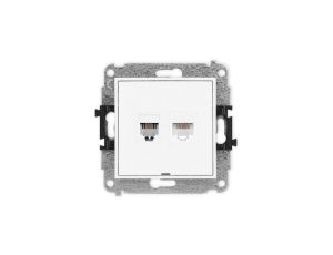 ICON Mechanizm gniazda telefonicznego 1xRJ11 + komputerowego 1xRJ45, kat. 5e, 8-stykowy, beznarzędziowe, bez opisu biały IGTKBO