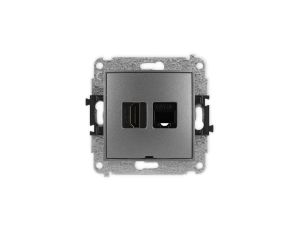 ICON Mechanizm gniazda pojedynczego HDMI 2.0 + gniazda komp. poj. 1xRJ45, kat. 5e, 8-styk, bez pola opisowego grafitowy 11IGHKBO