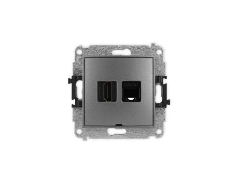 ICON Mechanizm gniazda pojedynczego HDMI 2.0 + gniazda komp. poj. 1xRJ45, kat. 5e, 8-styk, bez pola opisowego grafitowy 11IGHKBO