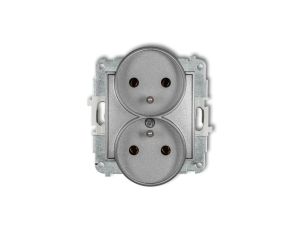 ICON Mechanizm gniazda podwójnego do ramki z uziemieniem 2x(2P+Z) (bez przesłon torów prądowych) srebrny metalik 7IGPR-2z
