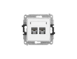 ICON Mechanizm gniazda komputerowego podwójnego 2xRJ45, kat. 6, ekranowane, 8-stykowy biały mat 25IGK-6