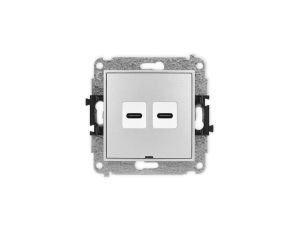 ICON Mechanizm gniazda podwójnego 2xUSB C-C, bez pola opisowego srebrny metalik 7IGUSBBO-8