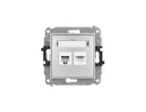 ICON Mechanizm gniazda telefonicznego poj. 1xRJ11 + komputerowego 1xRJ45, kat. 5e, 8-styk, beznarzędziowe srebrny metalik 7IGTK