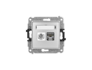 ICON Mechanizm gniazda antenowego poj. typu F (SAT) + gniazda komp. 1xRJ45, kat. 6 ekranowane, 8-stykowy srebrny metalik 7IGFK-5