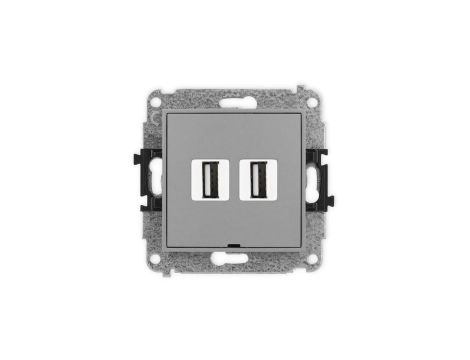 ICON Mechanizm gniazda podwójnego 2xUSB A-A 2.0, bez pola opisowego szary mat 27IGUSBBO-2
