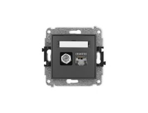 ICON Mechanizm gniazda antenowego poj. typu F (SAT) + gniazda komp. poj. 1xRJ45 kat. 6 ekranowane, 8-styk grafitowy mat 28IGFK-5
