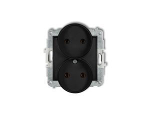 ICON Mechanizm gniazda podwójnego do ramki bez uziemienia 2x2P (bez przesłon torów prądowych) czarny mat 12IGPR-2