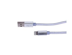 Kabel ze złączem Lightning do smartphonów IPHONE, maks. prąd 2A, wzmocniony oplotem, długość 1m, srebrny Extralink