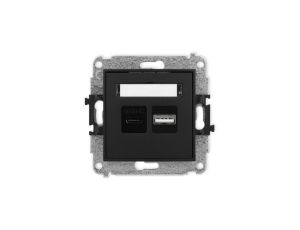 MINI Mechanizm ładowarki USB podwójnej USB C + USB A, 20W max., czarny mat 12MCUSB-8