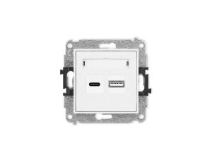 MINI Mechanizm ładowarki USB podwójnej USB C + USB A, 20W max., biały mat 25MCUSB-8